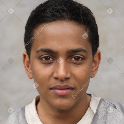 Neutral black young-adult male with short  brown hair and brown eyes