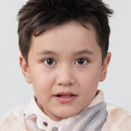 Joyful white child male with short  brown hair and brown eyes