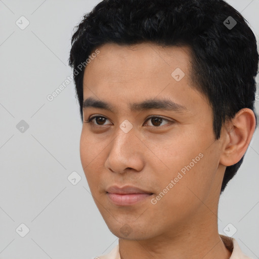 Neutral asian young-adult male with short  black hair and brown eyes