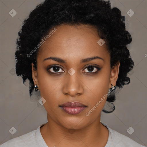 Neutral black young-adult female with short  black hair and brown eyes