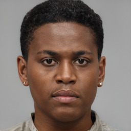 Neutral black young-adult male with short  brown hair and brown eyes