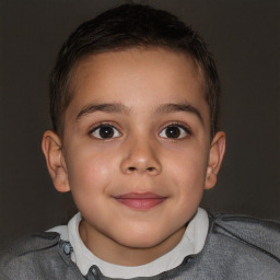 Joyful white child female with short  brown hair and brown eyes