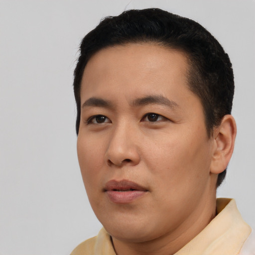 Neutral asian young-adult male with short  black hair and brown eyes