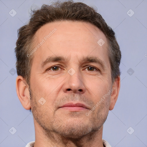 Neutral white adult male with short  brown hair and brown eyes