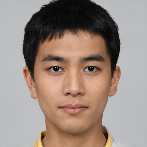 Neutral asian young-adult male with short  brown hair and brown eyes