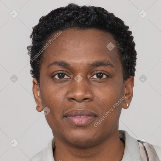 Neutral black young-adult male with short  brown hair and brown eyes