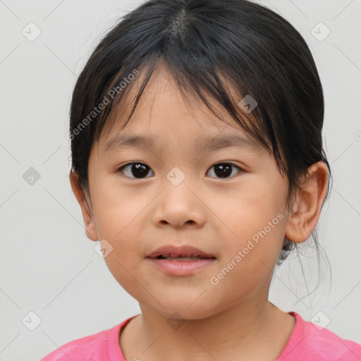 Neutral asian child female with medium  brown hair and brown eyes