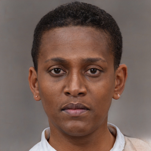 Neutral black young-adult male with short  brown hair and brown eyes