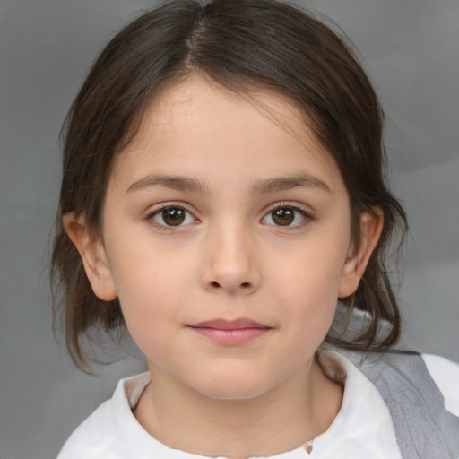 Neutral white child female with medium  brown hair and brown eyes