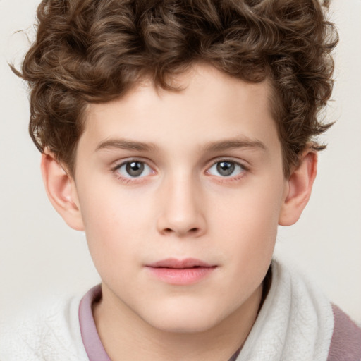 Neutral white child male with short  brown hair and grey eyes