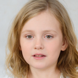 Neutral white child female with medium  brown hair and blue eyes