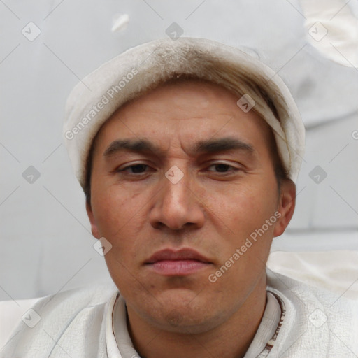 Neutral white adult male with short  brown hair and brown eyes