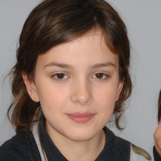 Neutral white child female with medium  brown hair and brown eyes