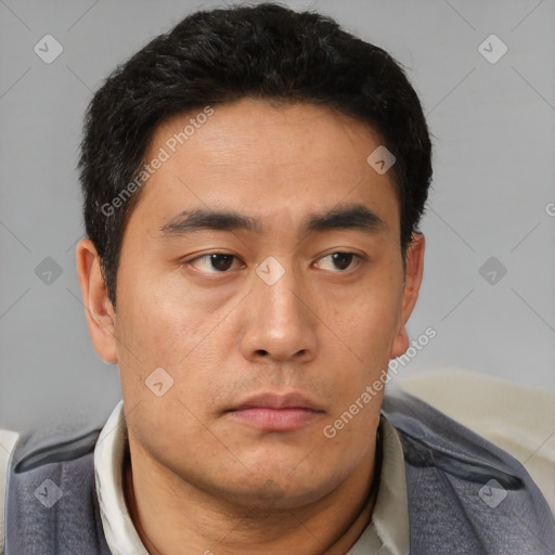 Neutral asian young-adult male with short  black hair and brown eyes