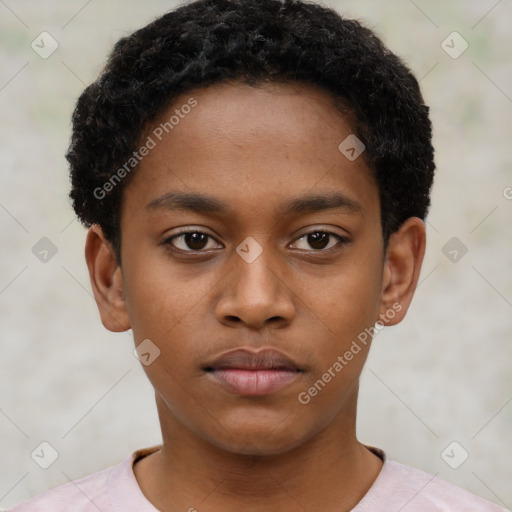 Neutral black young-adult male with short  brown hair and brown eyes