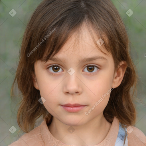 Neutral white child female with medium  brown hair and brown eyes