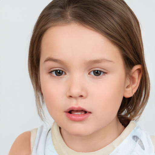 Neutral white child female with medium  brown hair and brown eyes