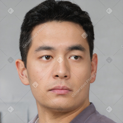 Neutral asian young-adult male with short  black hair and brown eyes