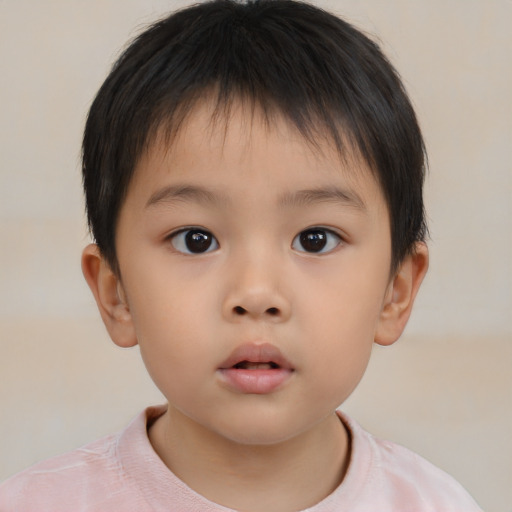 Neutral asian child male with short  brown hair and brown eyes