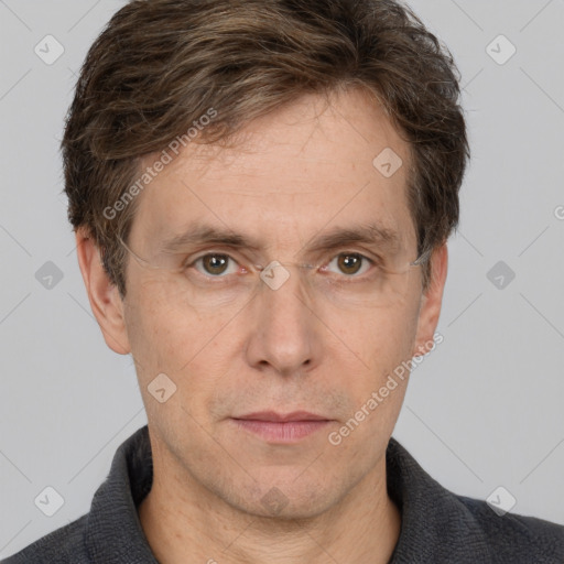 Neutral white adult male with short  brown hair and brown eyes