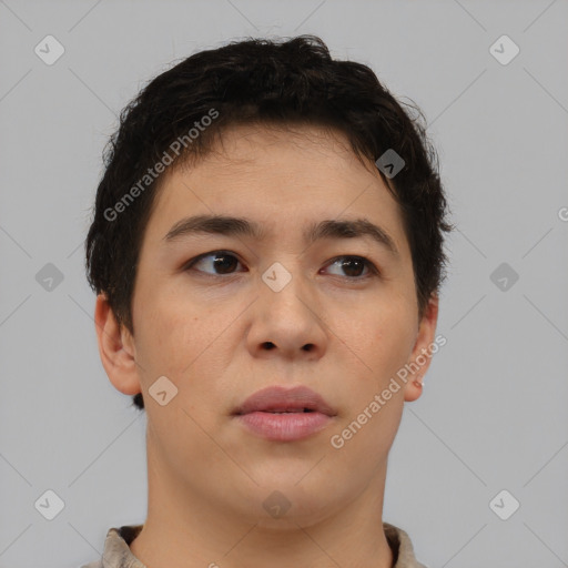 Neutral asian young-adult male with short  brown hair and brown eyes