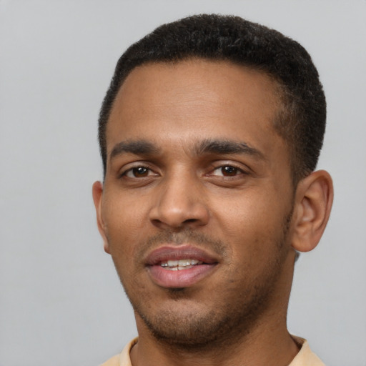 Neutral latino young-adult male with short  brown hair and brown eyes