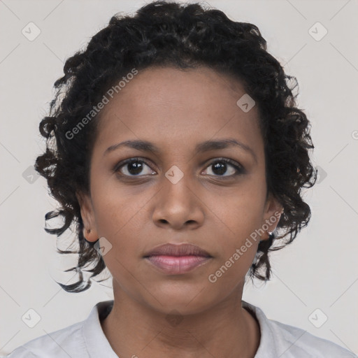 Neutral black young-adult female with short  brown hair and brown eyes