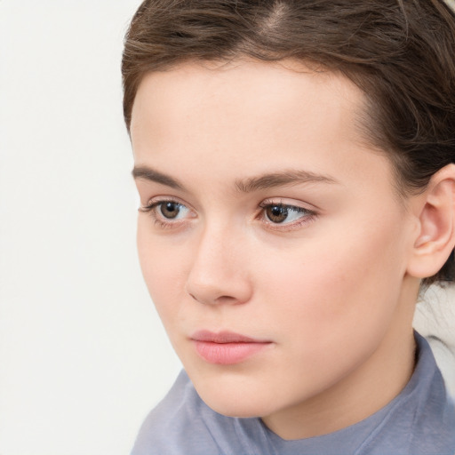 Neutral white child female with short  brown hair and brown eyes