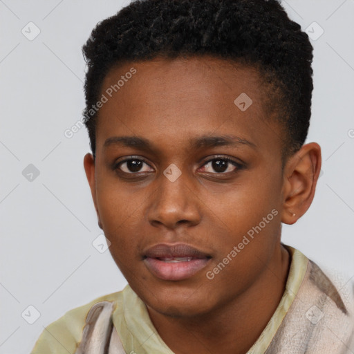 Neutral black young-adult male with short  brown hair and brown eyes