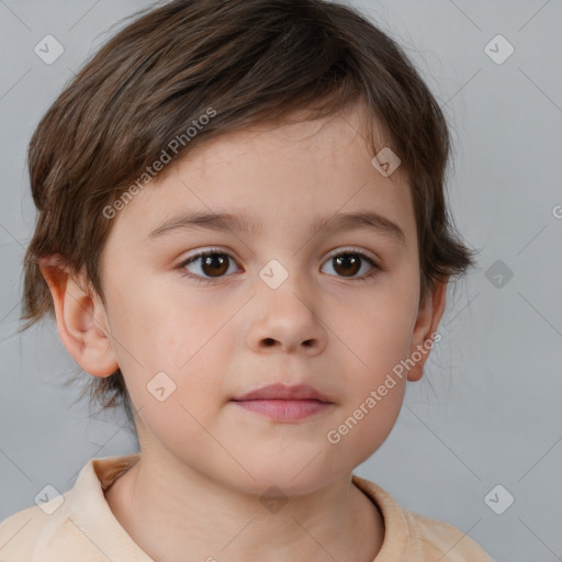 Neutral white child female with short  brown hair and brown eyes