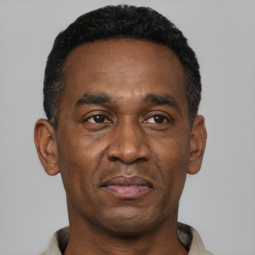 Neutral latino adult male with short  black hair and brown eyes