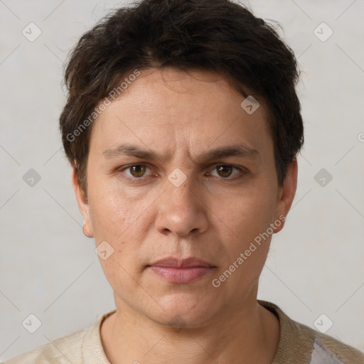 Neutral white adult male with short  brown hair and brown eyes