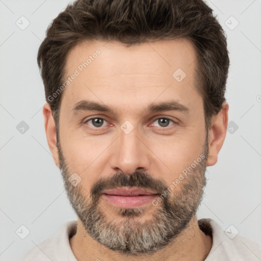 Neutral white adult male with short  brown hair and brown eyes