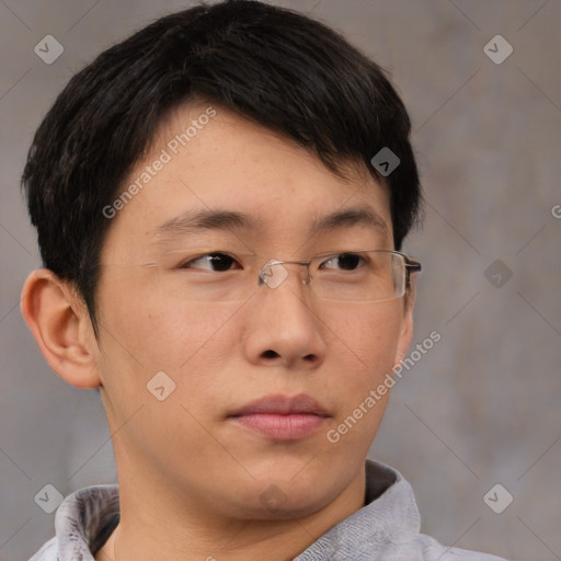 Neutral asian young-adult male with short  brown hair and brown eyes