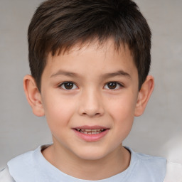Joyful white child male with short  brown hair and brown eyes