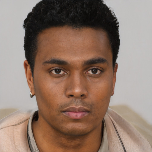 Neutral black young-adult male with short  brown hair and brown eyes
