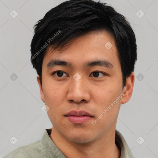 Neutral asian young-adult male with short  black hair and brown eyes