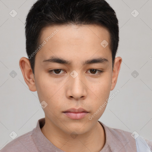 Neutral asian young-adult male with short  brown hair and brown eyes