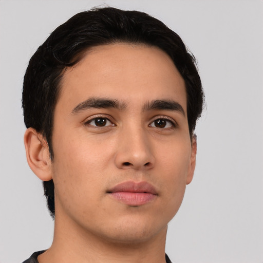 Neutral asian young-adult male with short  brown hair and brown eyes