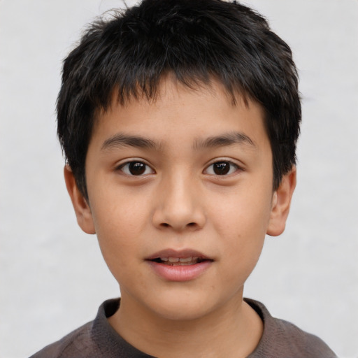 Neutral white child male with short  black hair and brown eyes