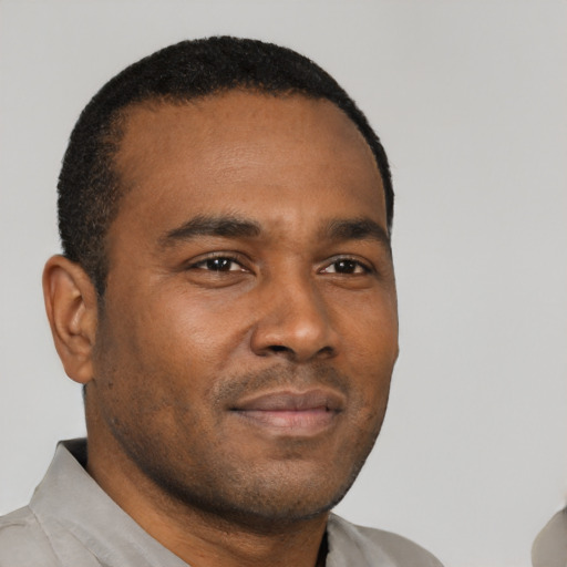 Neutral black young-adult male with short  brown hair and brown eyes