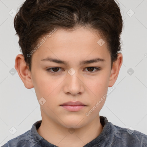 Neutral white child female with short  brown hair and brown eyes