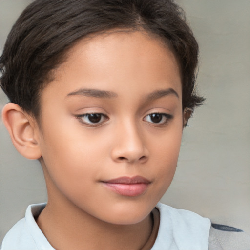 Neutral white child female with medium  brown hair and brown eyes