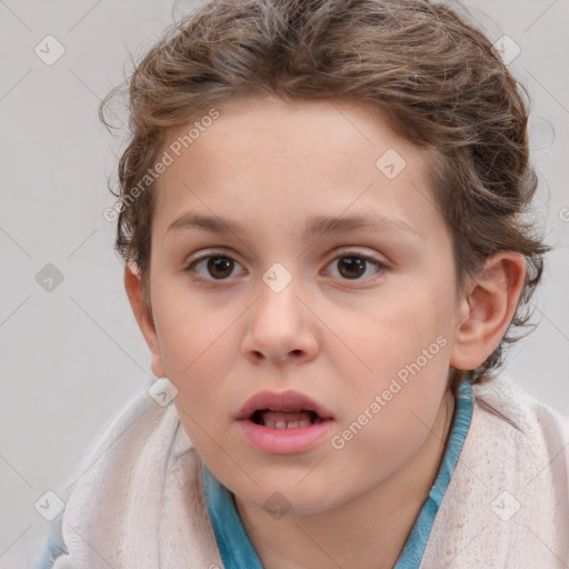 Neutral white child female with short  brown hair and brown eyes