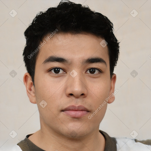 Neutral asian young-adult male with short  black hair and brown eyes