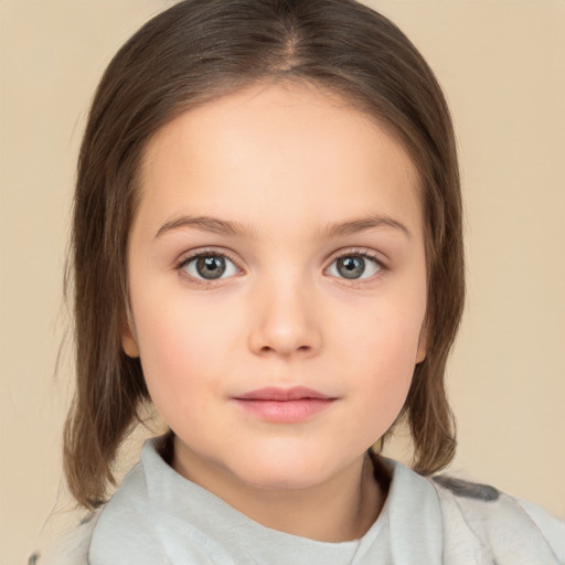 Neutral white child female with medium  brown hair and brown eyes