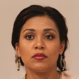 Neutral asian young-adult female with medium  brown hair and brown eyes