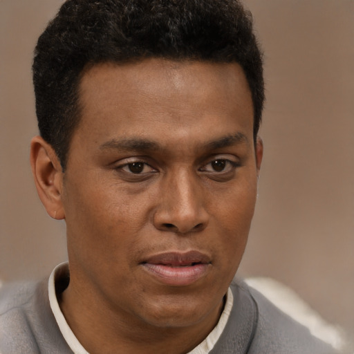Neutral latino young-adult male with short  brown hair and brown eyes
