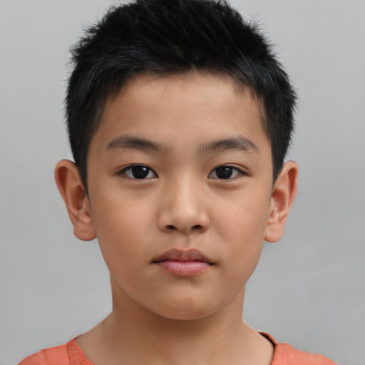 Neutral asian child male with short  brown hair and brown eyes