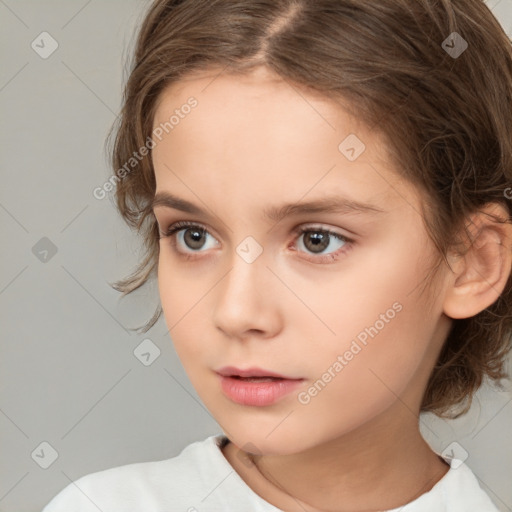 Neutral white child female with medium  brown hair and brown eyes